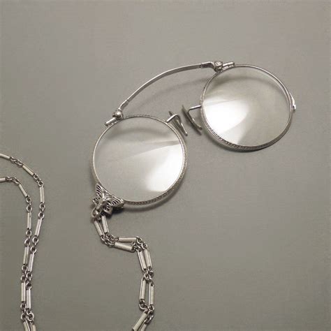 Tandp Antique Eyeglasses Pince Nez Lorgnette Folding Eye Glasses White Gold Filled Filigree Handle