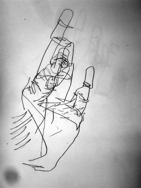 de dibujo artístico y color: Dibujo de la propia mano sin mirar el dibujo