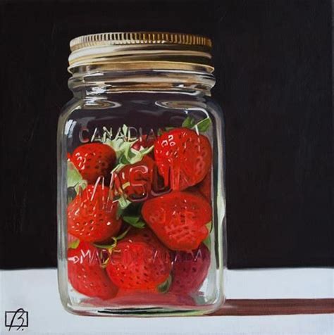 A Painting Of Strawberries In A Glass Jar