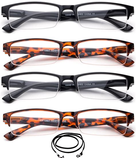 4 Packs Semi Half Frame Reading Glasses For Men Stylish Semi Rimless Reading Glasses Mens 100