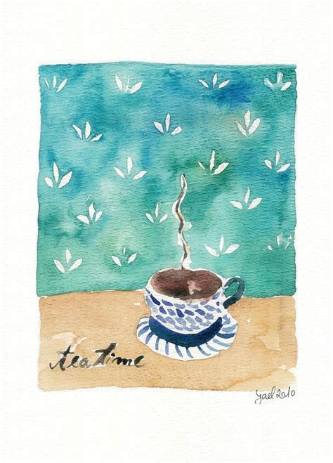 Tea Time Print Of Original Watercolor Painting Tea Cup On A Table