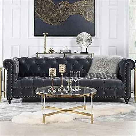 Tayyaba Enterprises Black Wooden Seater Sofa In Velvet Upholstered