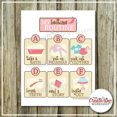Bedtime Routine Chart Pink Evening By Creativideeworkshop