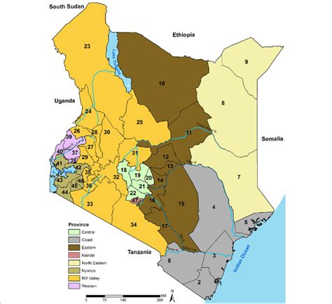 Street names and houses search. Map of Kenya showing 8 provinces (colored) and the 47 sub-national... | Download Scientific Diagram