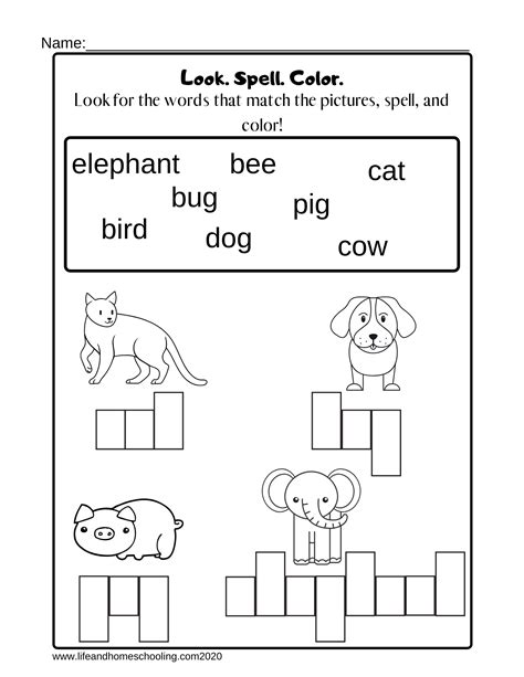 Kindergarten Spelling Words Worksheets