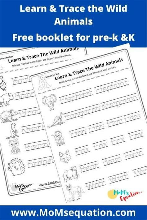 Learn And Trace The Wild Animals Free Worksheet Pack Momsequation