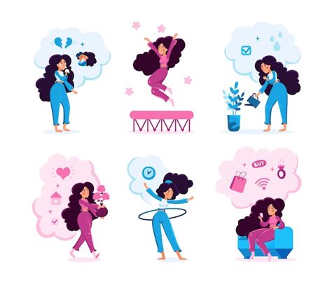 Premium Vector Woman In Different Life Scenes Concepts Set