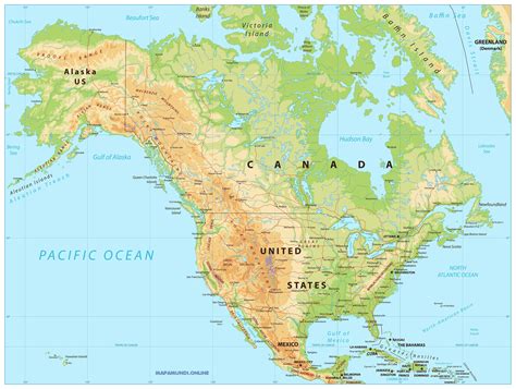 Mapa de América del Norte Norteamérica Político Físico Mudo