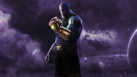 Josh Brolin Thanos In Purple Cloudy Starry Sky Background 4k Hd