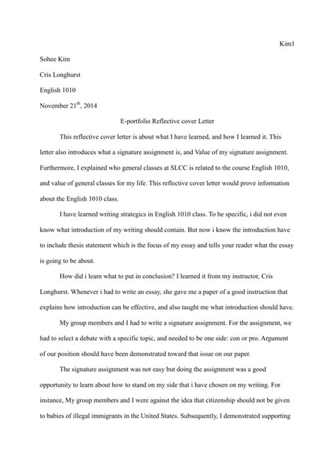 In an apa reflective essay, the references may differ (such as books, journal articles or online websites). Reflective cover Letter