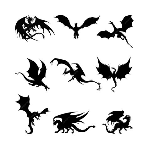 Premium Vector Flying Dragon Silhouette Collection