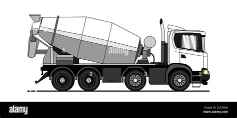 Vector Illustration Cement Mixer Truck Side View Template For