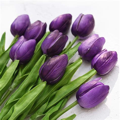 20pcs Dark Purple Real Touch Tulip Artificial Pu Tulips Purple Etsy