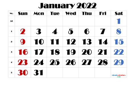 Free Printable January 2022 Calendars Pdf And Image