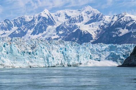 A View Of The Hubbard Glacier Calving In Russell Fjord In Alaska Stock