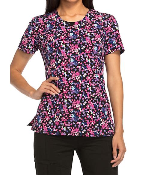 Infinity By Cherokee Berry Berry Floral Print Scrub Tops