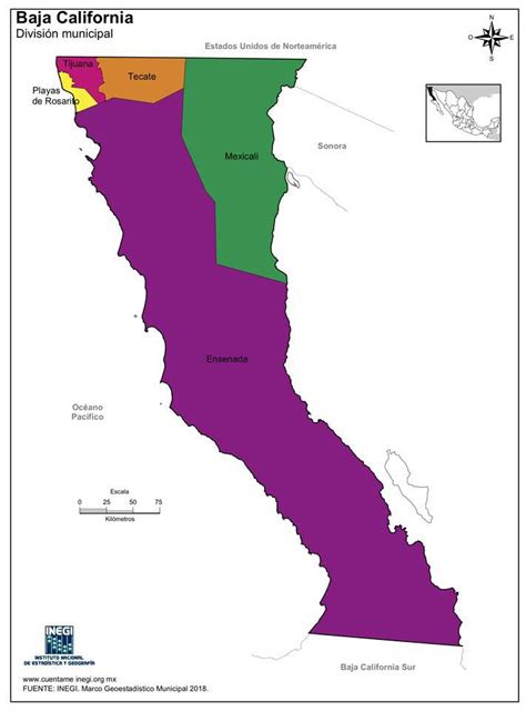 Mapa De Baja California Con Nombres Y Desde Vía Satelital México