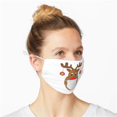 big face reindeer wearing face mask and christmas ornaments mask by brynscully redbubble