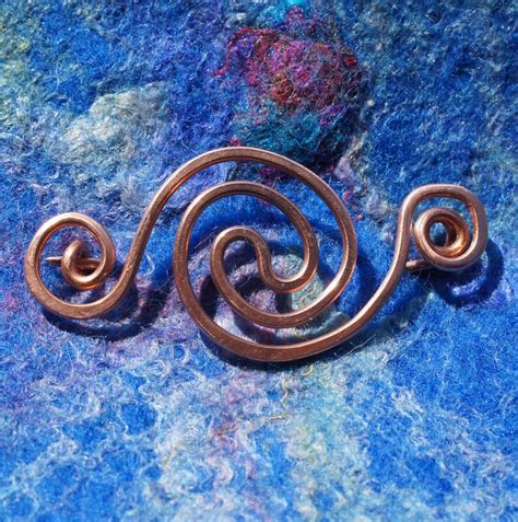 copper shawl pin fibula brooch with celtic spiral also scarf etsy