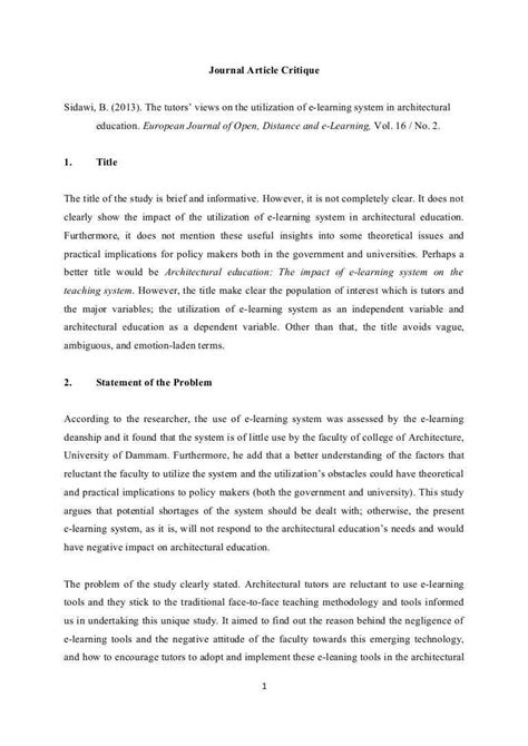 Research Article Critique Template Apa How To Critique An Article