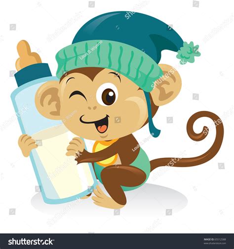 Cute Baby Monkey Cartoon Illustration Holding Stock Vector