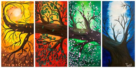 Mixed Media And Collage Four Seasons Artwork Four Seasons Of A Maple Tree Wood Burned Artwork Art
