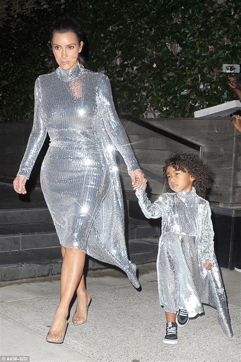north west matches her mother kim kardashian in silver sequin dress in new york daily mail online