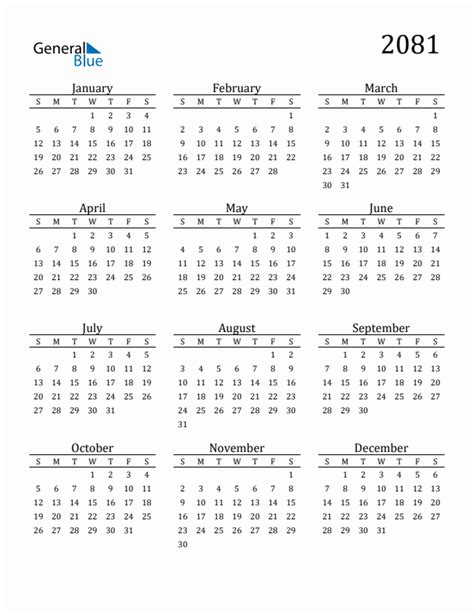 Free 2081 Calendars In Pdf Word Excel