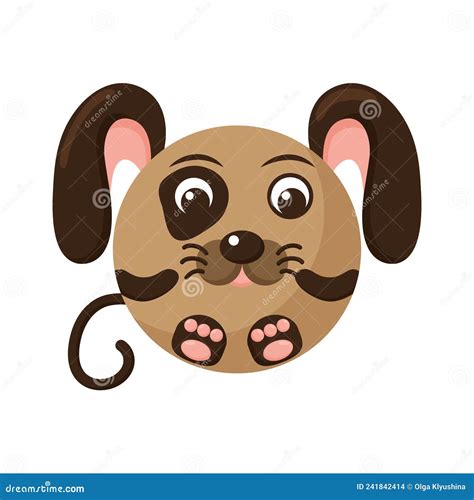 Cute Cartoon Round Animal Dog Face Vector Zoo Sticker Isolated On
