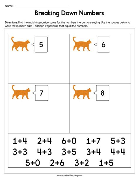 Building Up And Breaking Down Numbers Worksheets