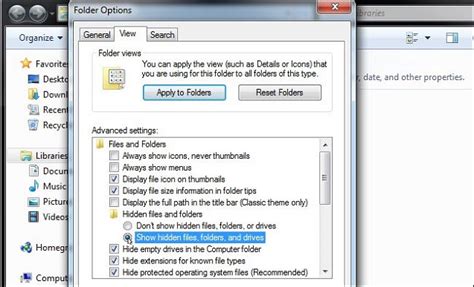 how to show hidden files on windows 7