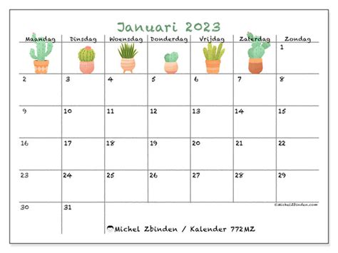 Kalender Januari 2023 Om Af Te Drukken “50mz” Michel Zbinden Be
