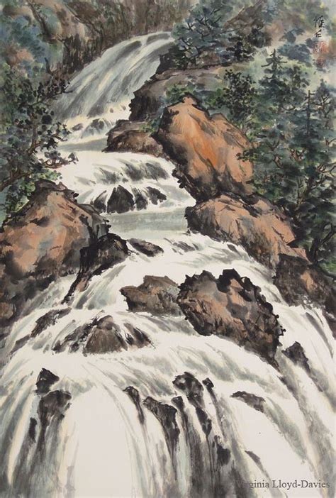 Chinese Waterfall And Mountain Landscapes Painted By Internationally