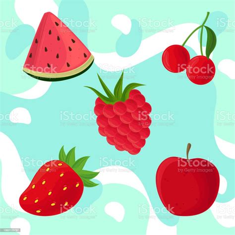 Set Of Red Fruits Stock Illustration Download Image Now Apple