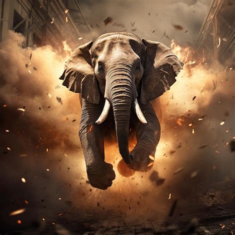 Premium Photo Frightened Elephant Running Away From Explosion