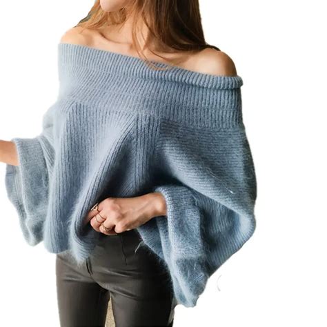 Mohair Off Shoulder Sweater Women Fashion Sexy Korea Sweater Pullover