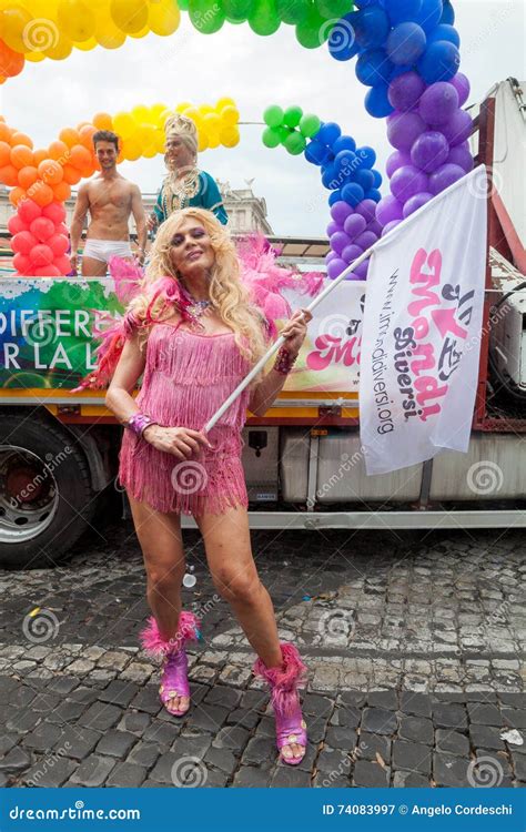 Transsexual During The Gay Pride Parade In Rome Editorial Photo