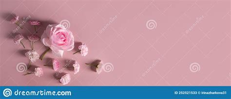 Template For A Romantic Greeting Card With Soft Pastel Pink Roses On A