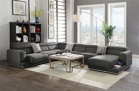 Acme Alwin Sectional Sofa In Dark Gray Fabric Upholstery
