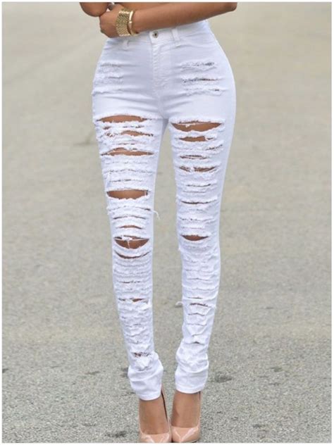 High Quality Women High Waist White Ripped Skinny Jeans Online Store For Women Sexy Dresses