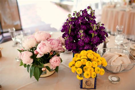 Purple Pink Yellow Wedding Flower Centerpieces