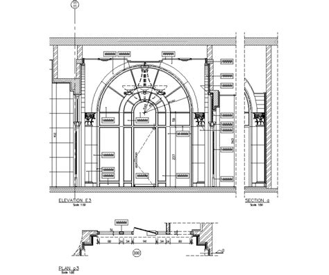 College Main Gate Plan Elevation And Section Detail Dwg File Cadbull