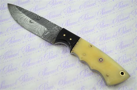 Full Scale Tang Damascus Steel Bowie Camelbone Scales 5″ Blade The