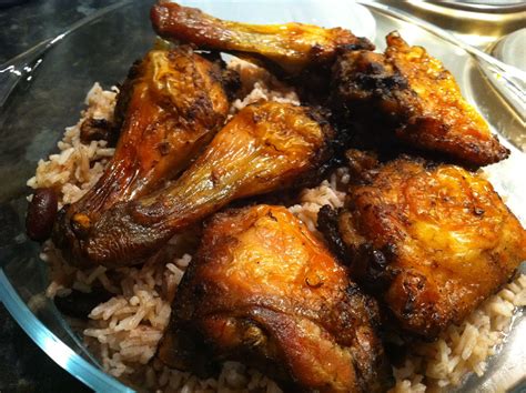 Nice Jamaican Style Jerk Chicken With Rice And Peas Dinner Recipes Rice And Peas Food