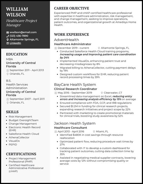 Healthcare Project Manager Resume Examples For