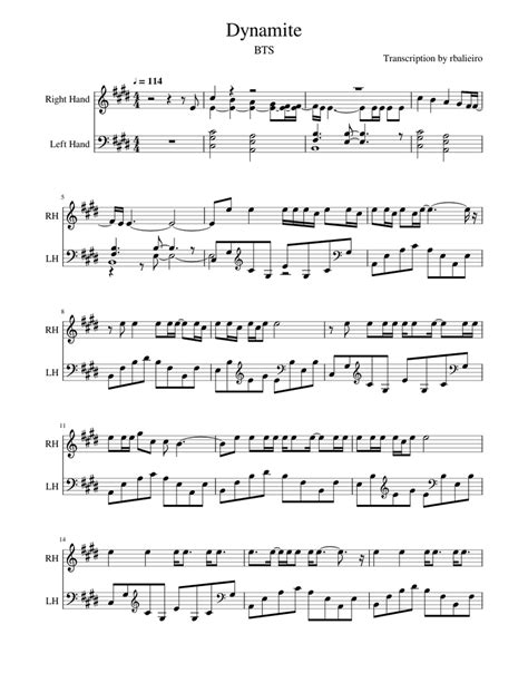 Bts 방탄소년단 Dynamite Piano Version Sheet Music For Piano Solo