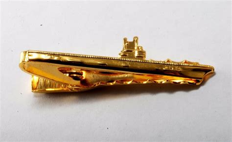 Vintage Kinney Co Gold Plated Brass Navy Battleship Boat Tie Clip Prov