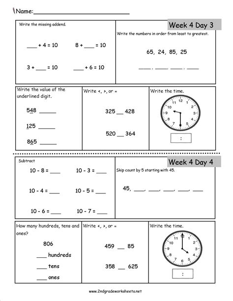 Worksheets For 2nd Grade Math