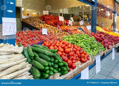 Fresh Fruits And Vegetables In Central Market Budapest Hungary Stock