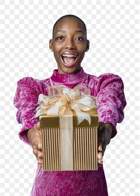 Free Happy Black Woman Giving A Present Free Png Sticker Rawpixel Nohatcc